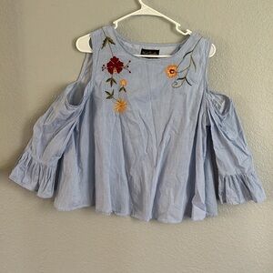 Striped open shoulder top